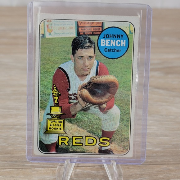 1968 Topps Johnny Bench Rookie Baseball Card ALL STAR Catcher Reds - Picture 5 of 7